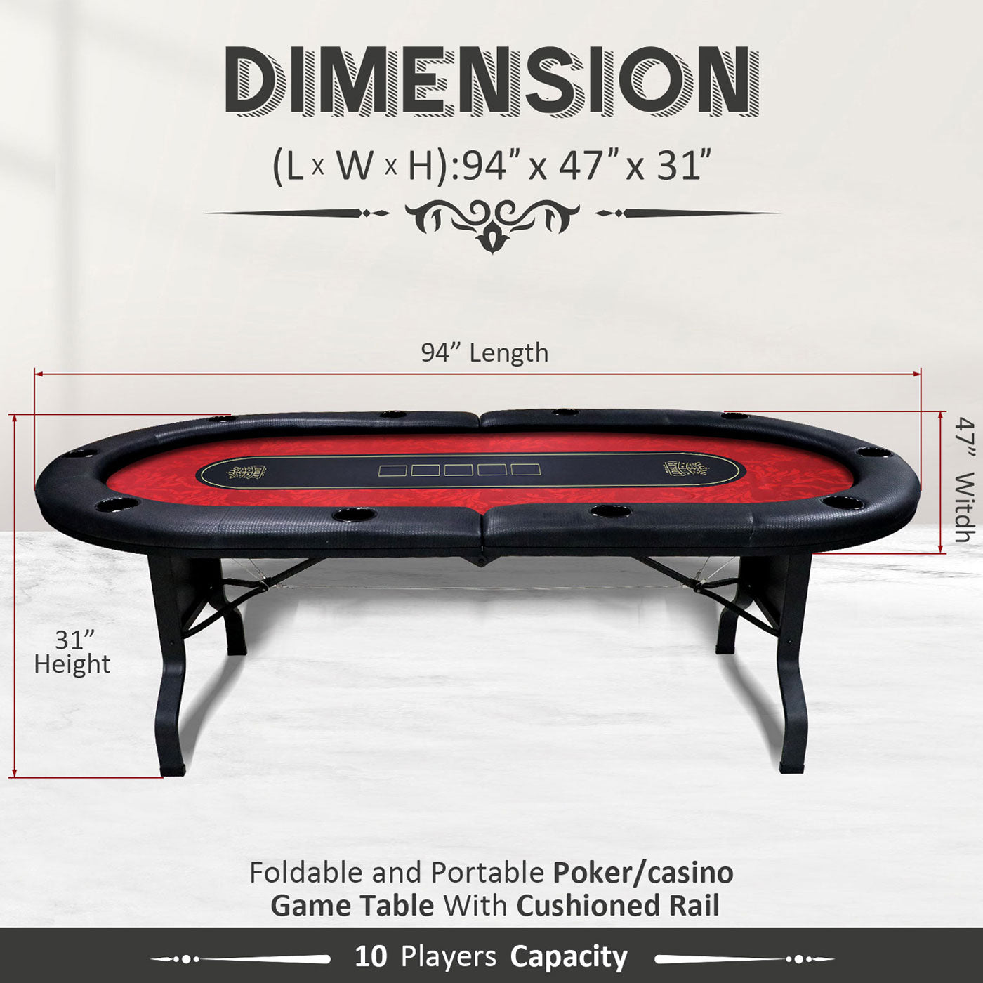 10 Player Folding Poker Table With Foldable Legs
