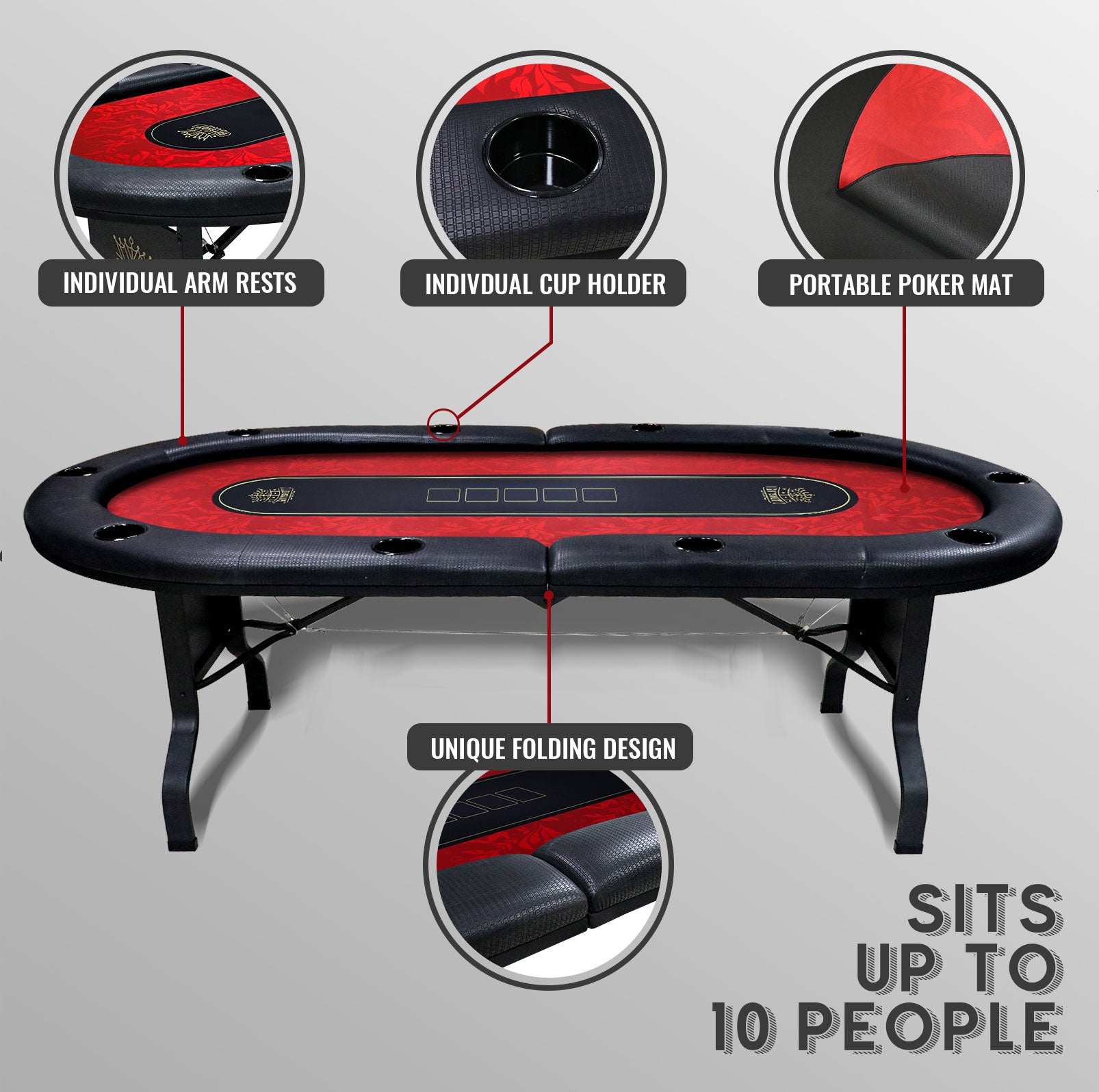 10 Player Folding Poker Table With Foldable Legs