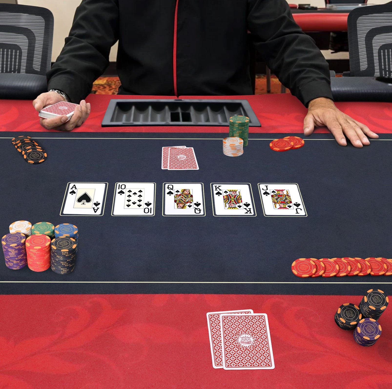 Casino Style 10 Player Folding Poker Table With Dealer Tray