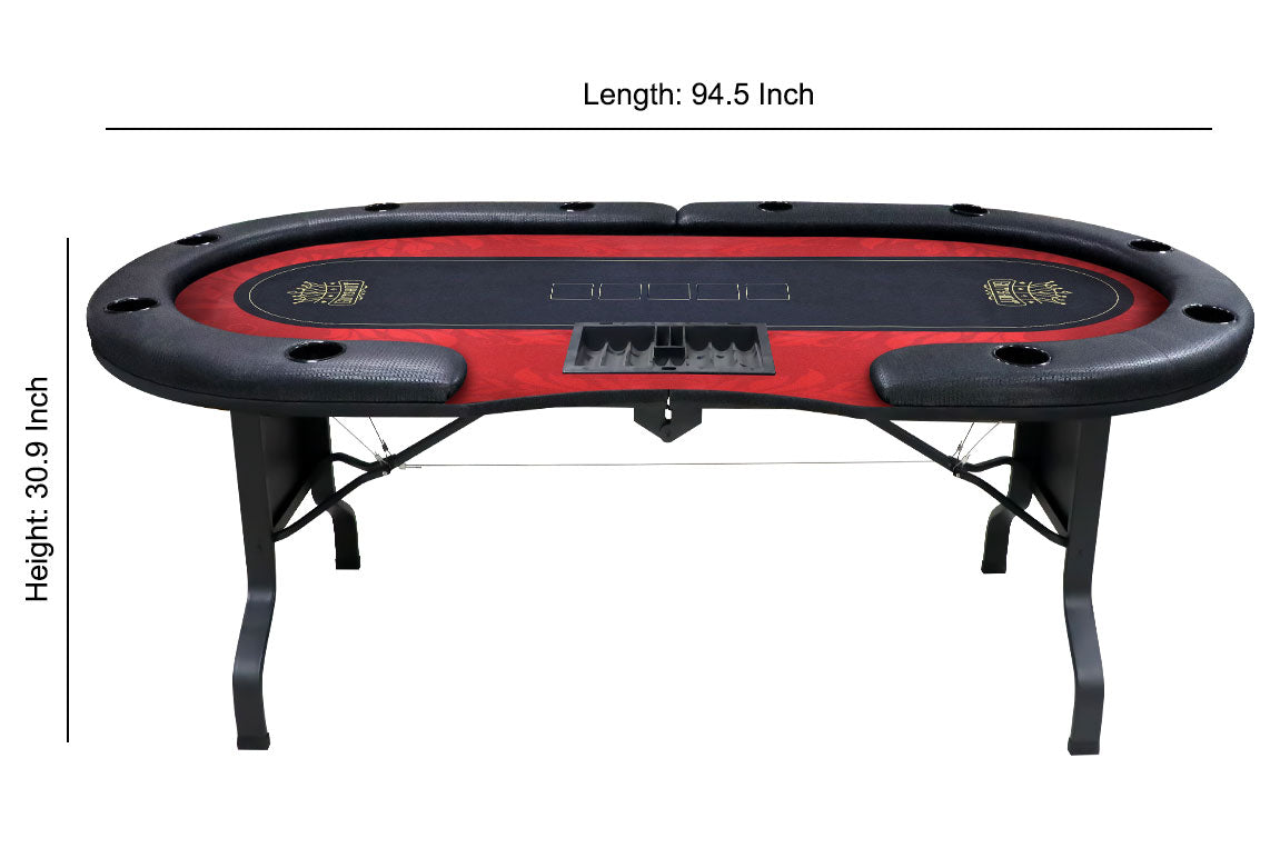 Casino Style Folding 10 Player Poker Table + 10 Folding Poker Chairs + 1 Extra Mat