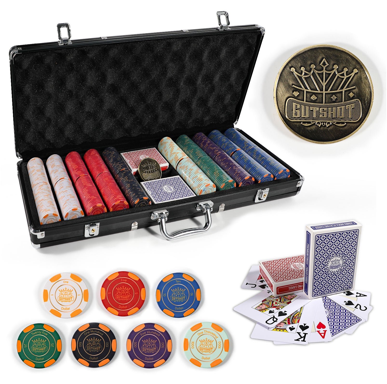 Classic Folding 10 Player Poker Table + 10 Folding Poker Chairs + Chipset